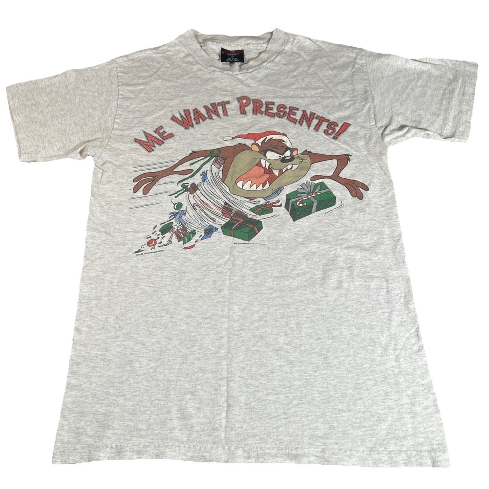 Vintage 1993 Taz Tasmanian Devil Men's M We Want Presents T-Shirt 90s USA Single